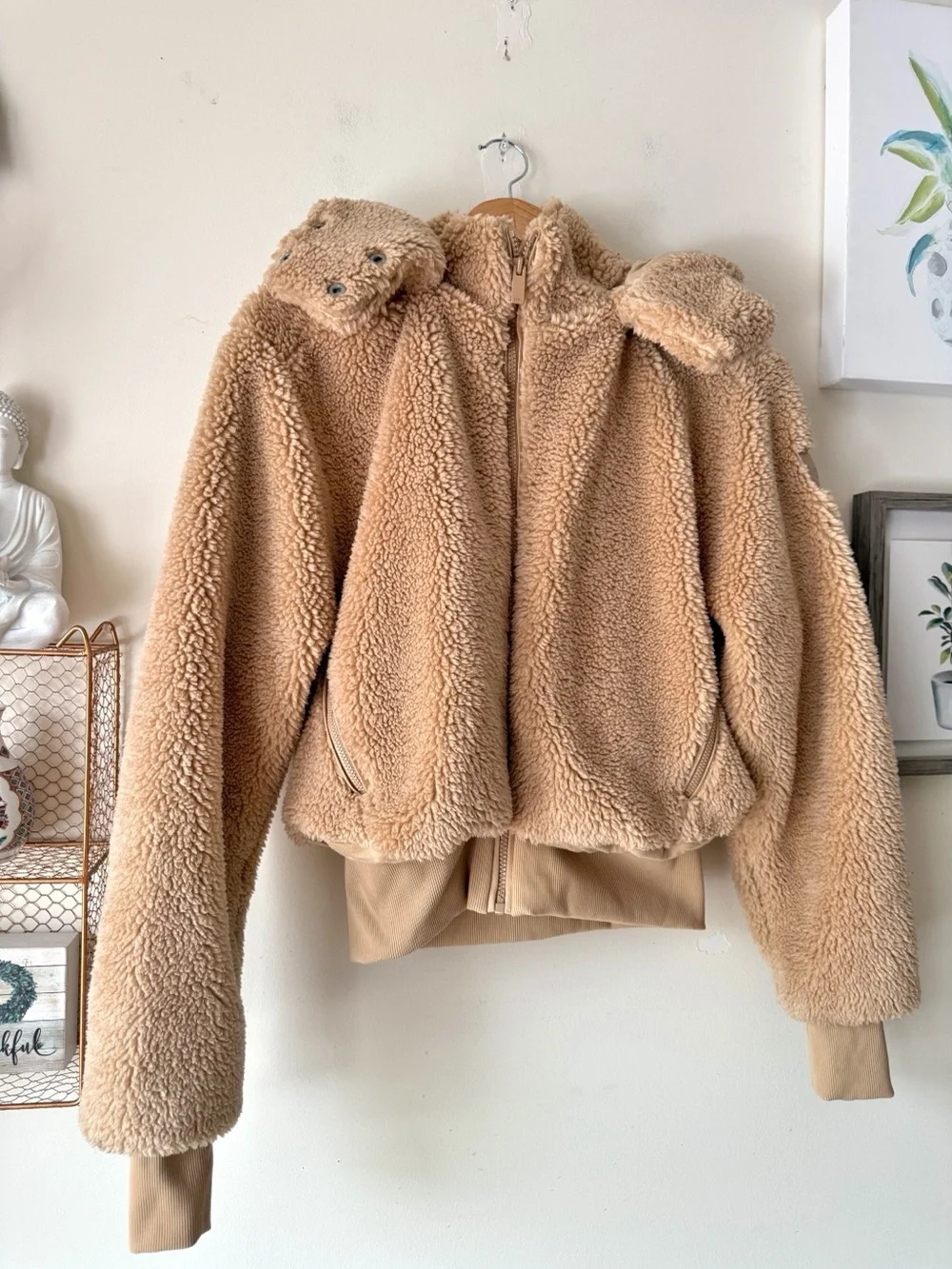 Alo Yoga Camel Tan Foxy Sherpa Hooded Full Zip Jacket Size Small
